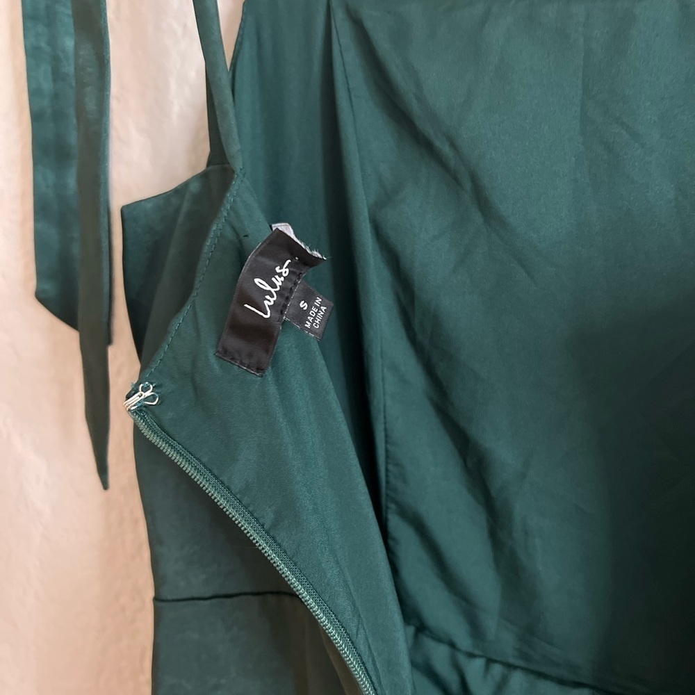 NWOT Made to Be Adored Hunter Green Satin Tie-Strap Maxi Dress - Picture 6 of 8